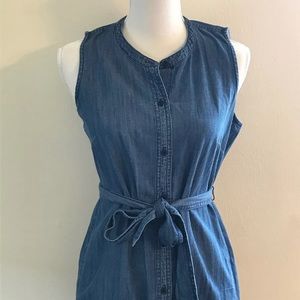 J. Crew sleeveless chambray dress with waist tie
